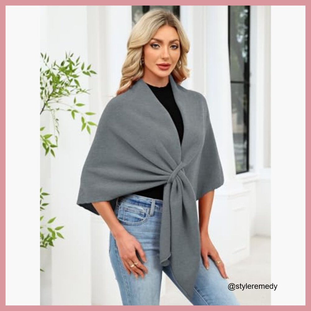 Soft Polyester Blend Knitted Open Front Poncho Sw… - image 2